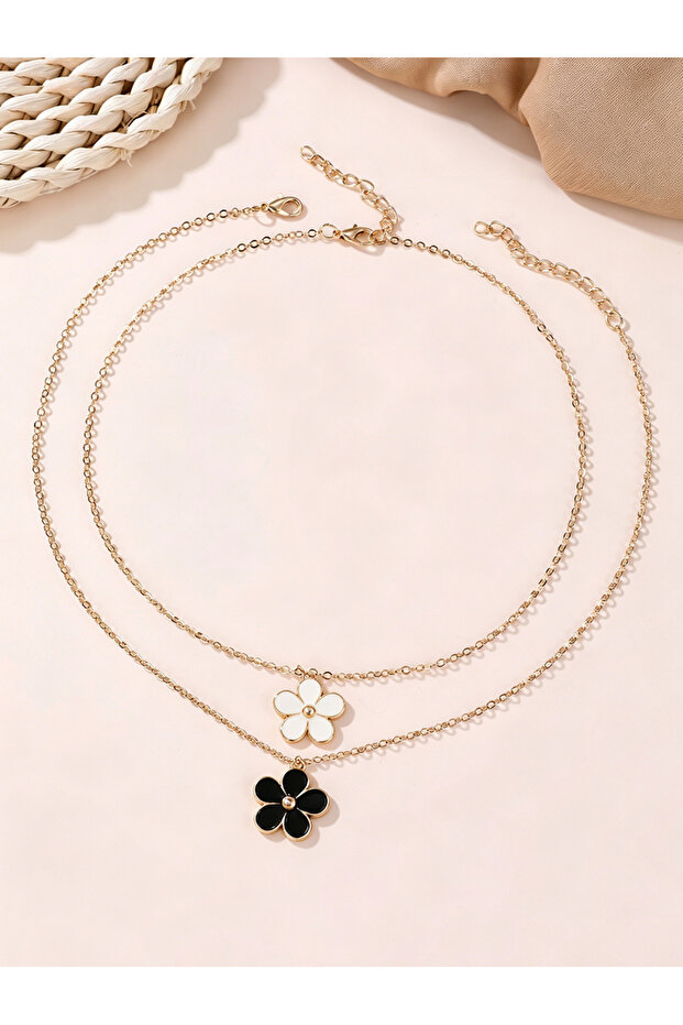 Pack of 2 -Girls Multi-Color Dainty Flower Pendant Necklaces