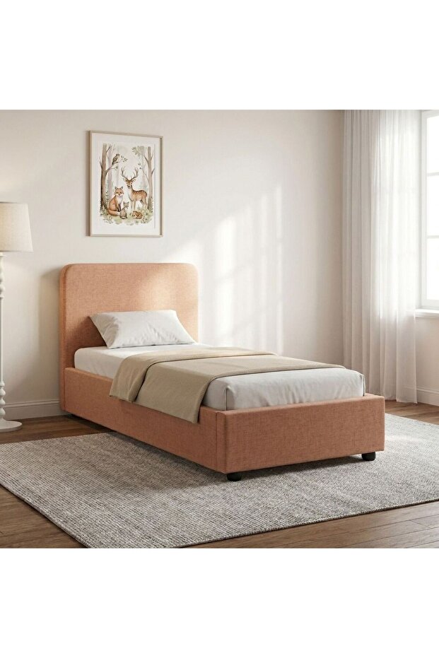 Maxillux Recta 120X200 Upholstered Kids Bed With Usb-peach Pink, Engineered Wood, Fabric