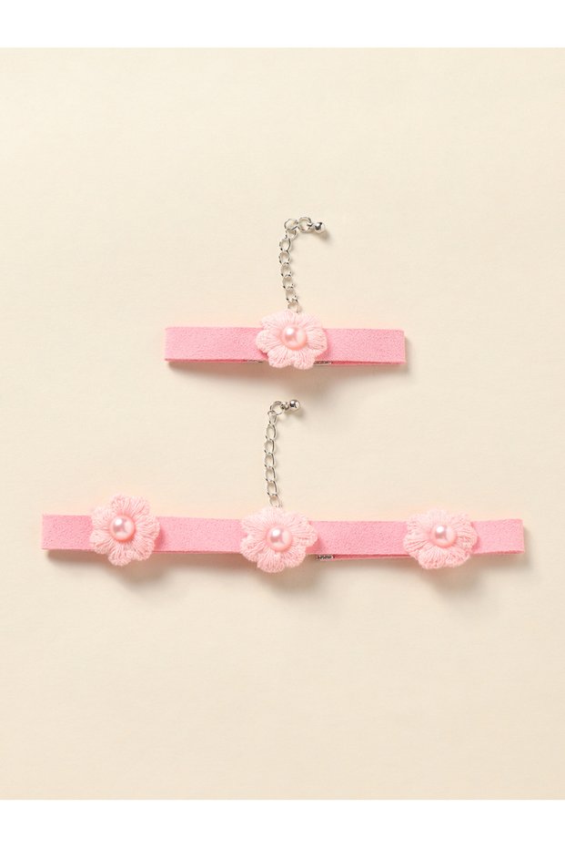 Girls Light Pink Floral Necklace and Bracelet Set