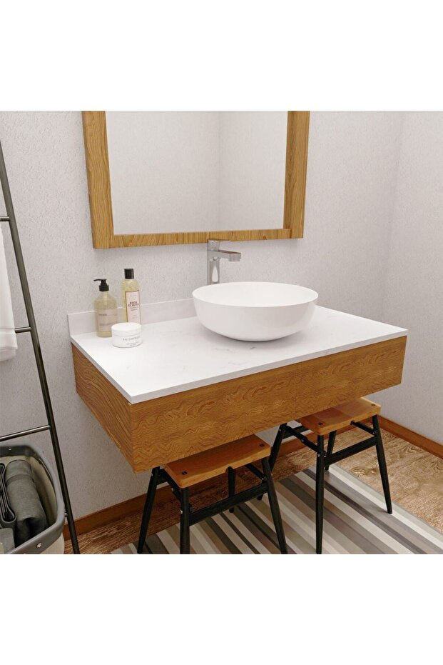 Round Countertop Art Basin - White - 5-Year , Ceramic, L 42 x W 42 x H 14 cm