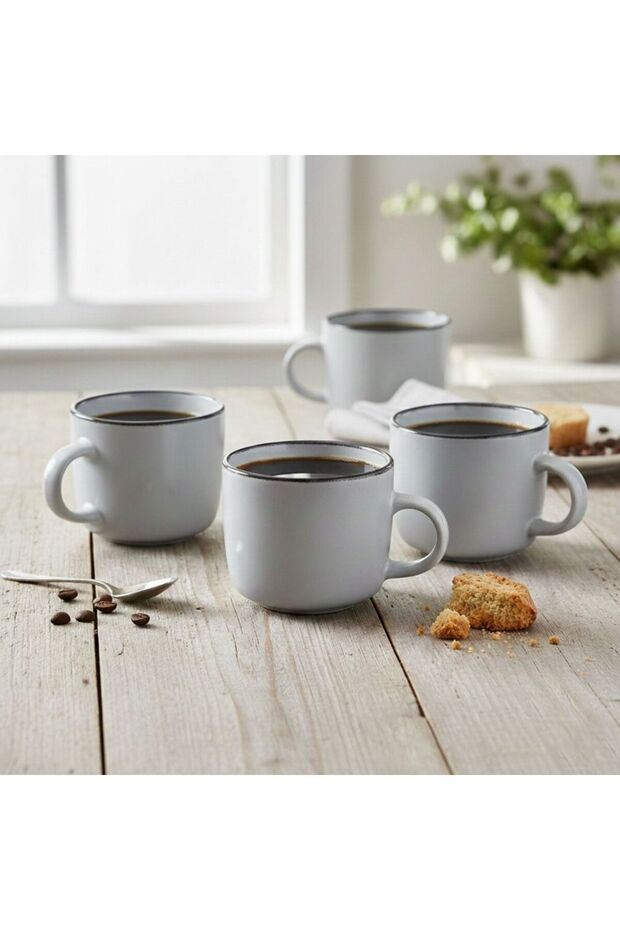 Stoneware Ava 4PCS Mug Set, 385 ML Light Grey Coffee Mug Set, Cups For Cappuccino, Latte