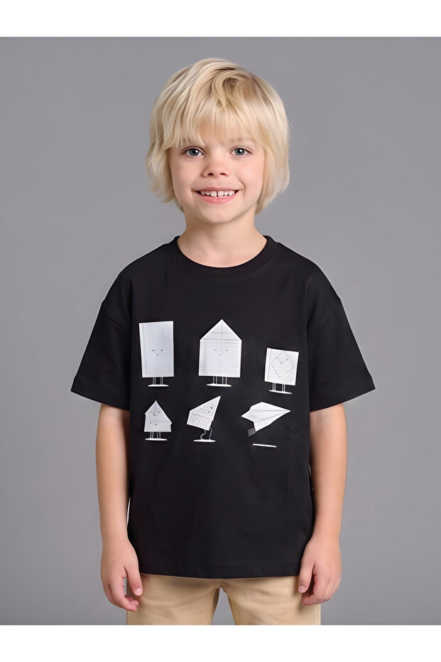 Boys Black Graphic Print Oversized T-Shirt By Juniorloom