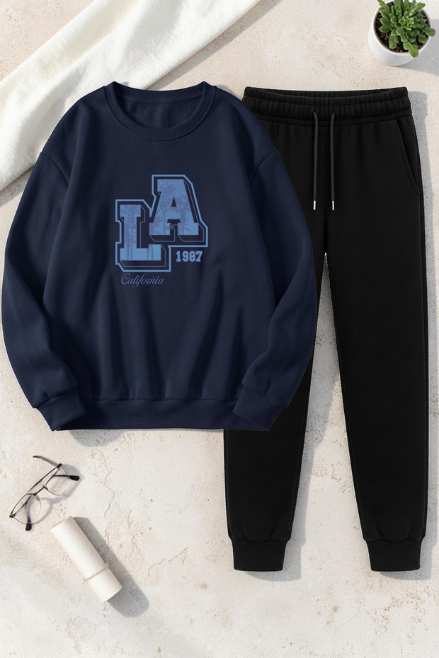 Unisex California 1987 Design Printed Crew Neck Sweatshirt - 2-Piece Tracksuit Set