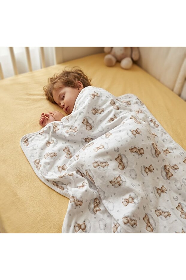 غطاء وسجادة مزدوجة الطبقات بنمط دب تيدي مصنوعة من القطن بنسبة 100% على الوجهين، مقاس 90x85 سم