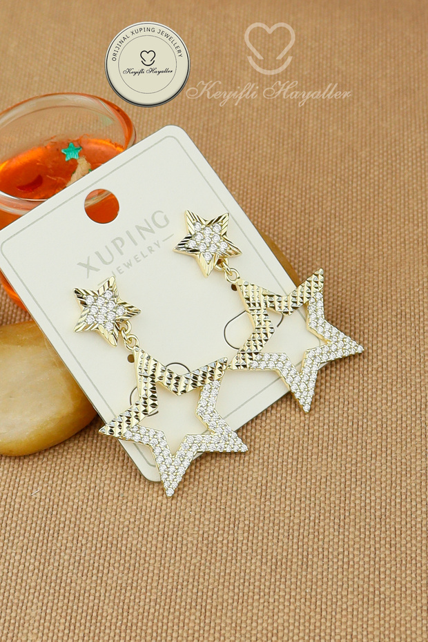 Xuping Earrings - Xuping Dangle Star Model Gold Zircon Stone Stud Earrings Do Not Tarnish