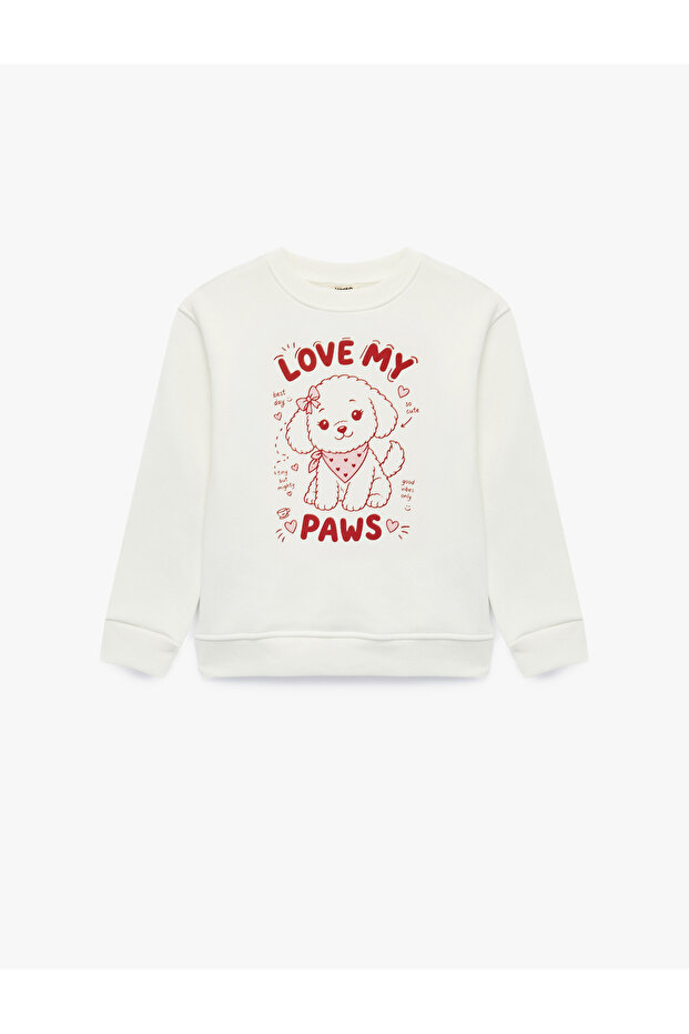 Crew Neck Long Sleeve Dog Printed Sweatshirt
