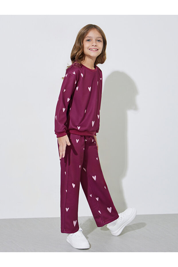 Girls All Over Heart Print Oversized Sweatshirt and Joggers Set