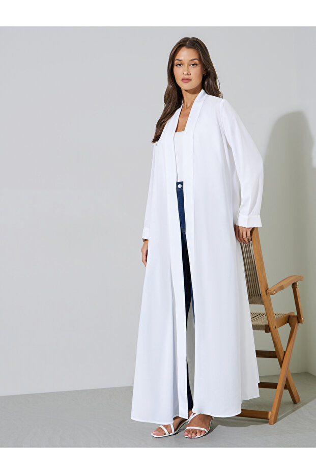 White Solid Open Front Maxi Abaya