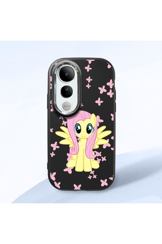 Vivo V50 Lite 4G/5G Compatible Shock-Absorbing Camera Protected Black Silicone Case Fluttershy