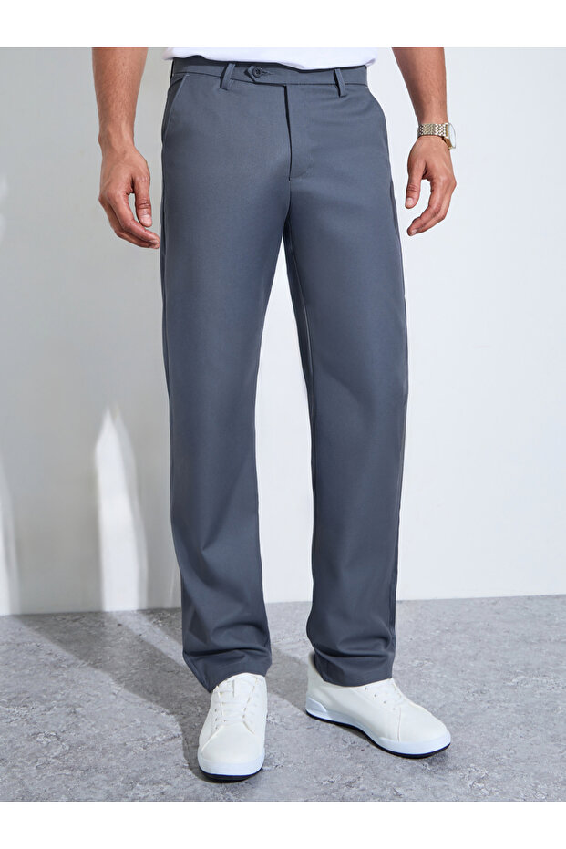 Charcoal Solid Regular Fit Trousers