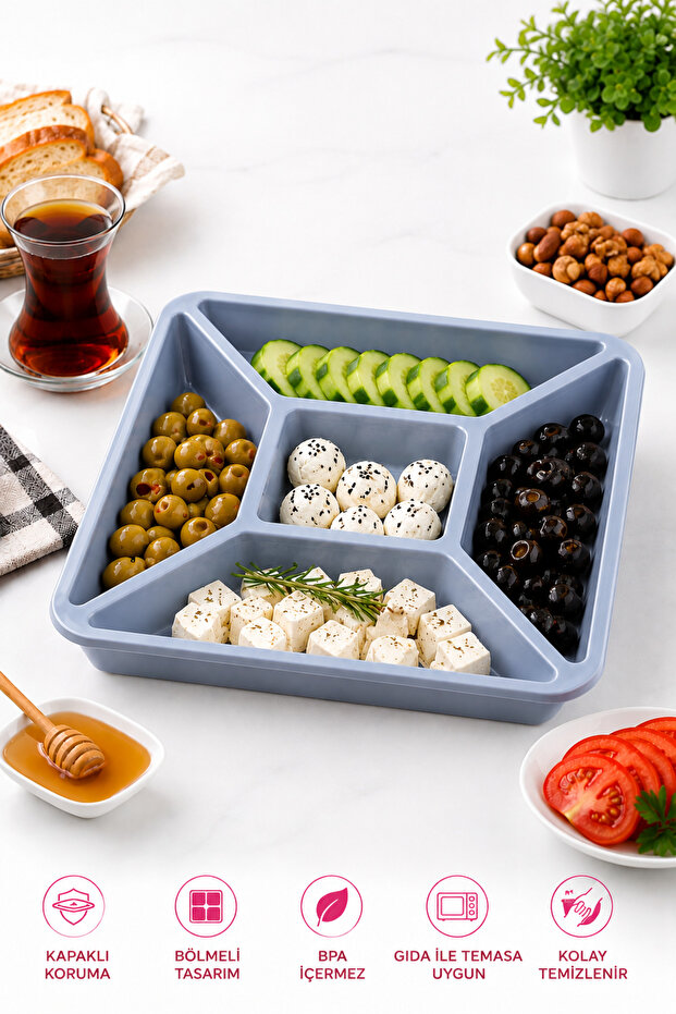 5-Compartment Breakfast Serving Container with Lid – 24 cm