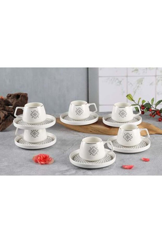 New Bone China Mona Coffee Cup And Saucer Set, 100ml (white, 6 Cups, 6 Saucer)