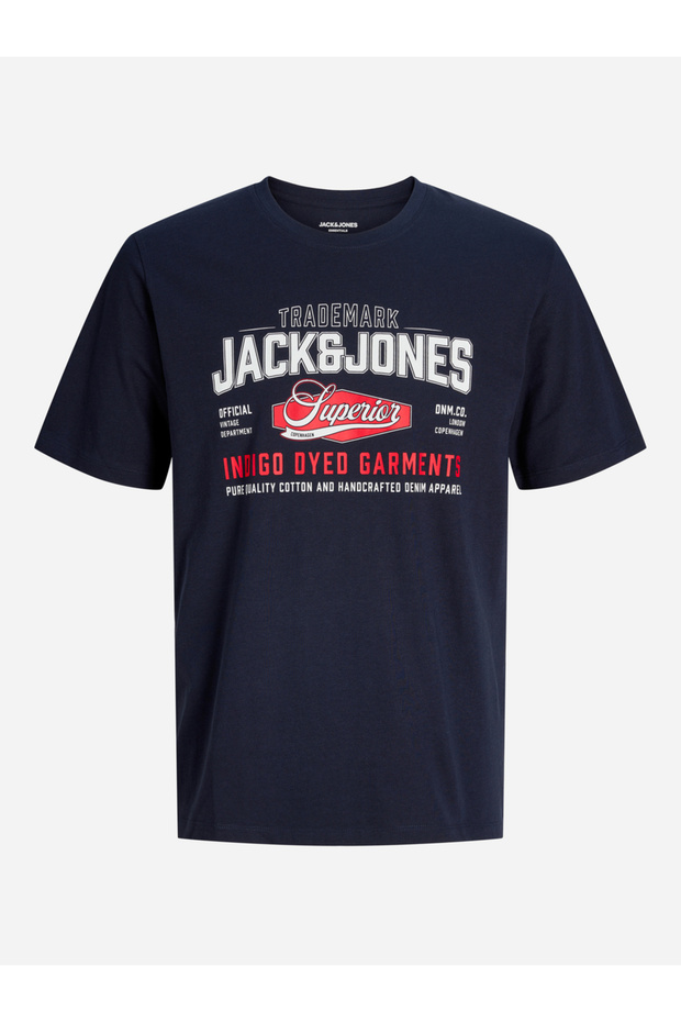 Navy Blue Logo Graphic Round Neck T-Shirt