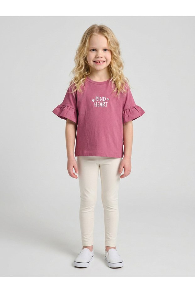 Girls Pink Embroidered Ruffle Sleeves T-Shirt By Juniorloom