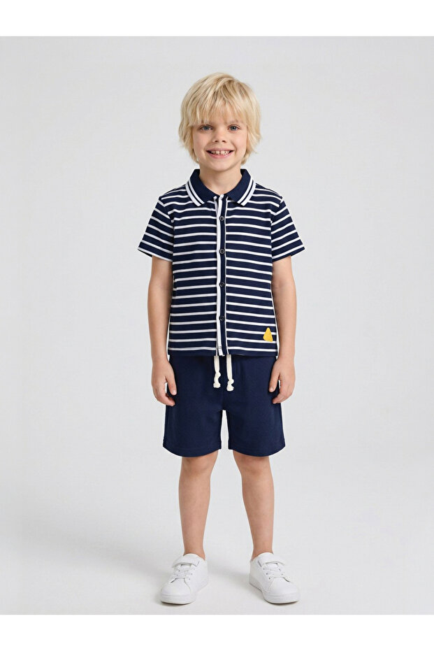 Boys Navy Blue Striped Shirt and Shorts Set By Juniorloom