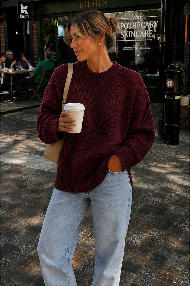Women's Premium Oversize Soft Crew Neck Knitwear Sweater