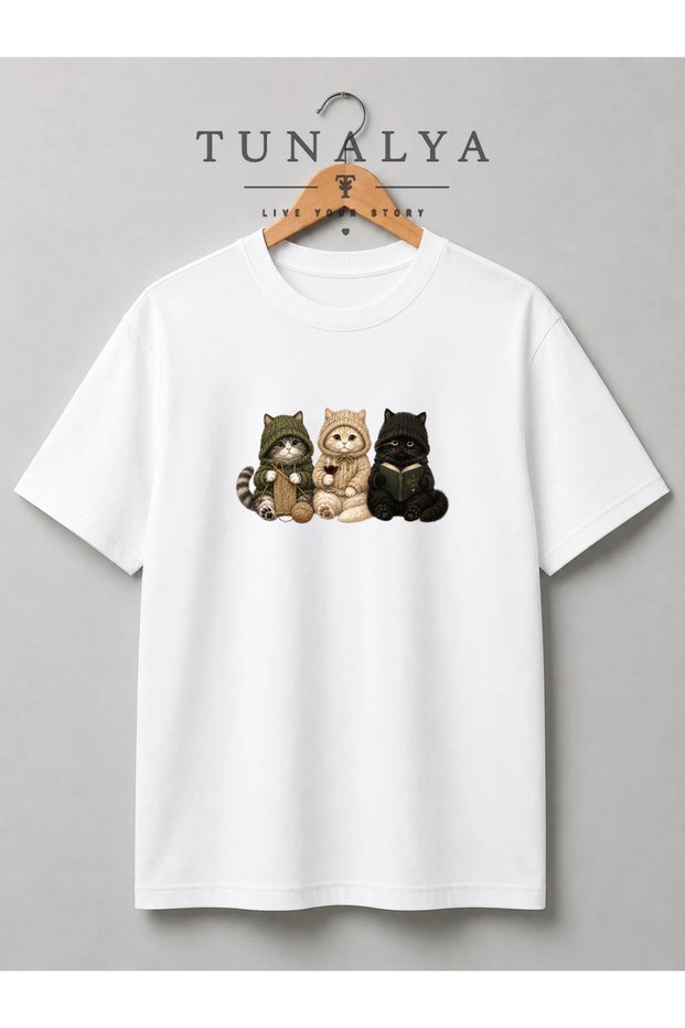 Tunalya Premium Printed Unisex Cotton T-Shirt with Cat and Dog Animal-Friendly Design