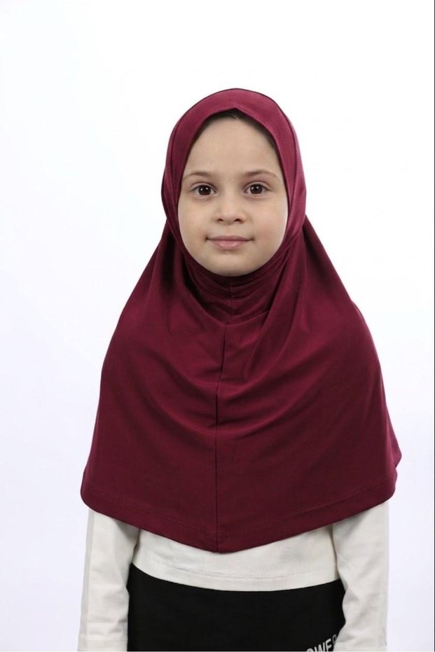 Girl's One-Piece Hijab - Ready-To-Wear Hijab Scarf - Practical Snap-On Hijab | Flexible Sandy Fabric Daily & Prayer Headscarf (6-11 Years)