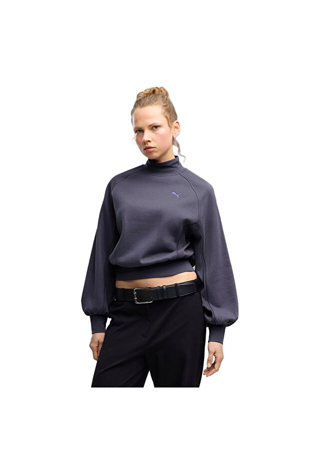 سويت شيرت نسائي من Her Mock Neck Crew باللون الأرجواني بتصميم كاجوال 69402935