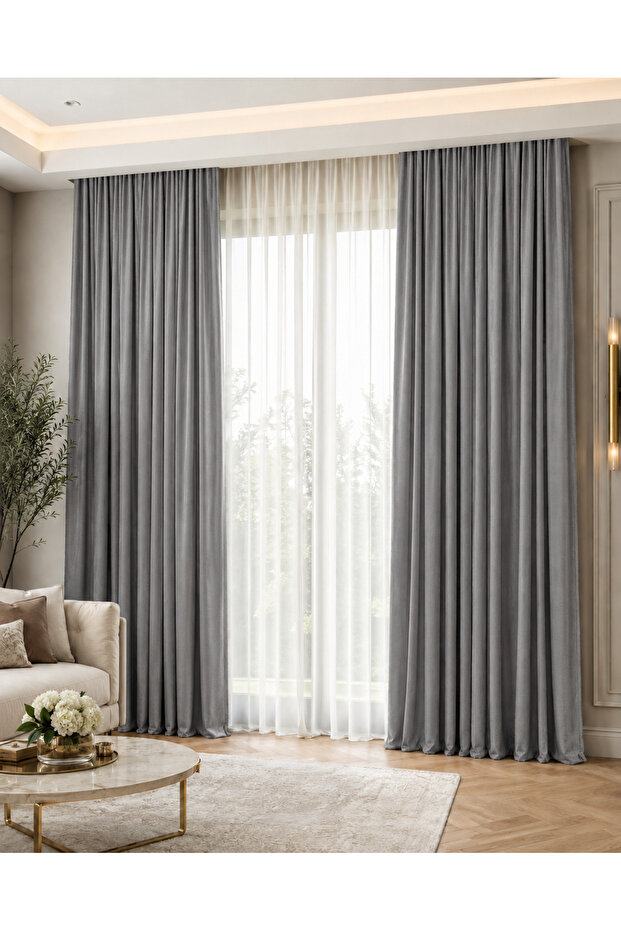 Gray Single Wing Cornice Blackout Background Curtain, Light-Proof, Blackout Curtain