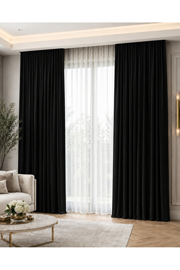 Black Single Wing Cornice Blackout Background Curtain, Light-Proof, Blackout Curtain