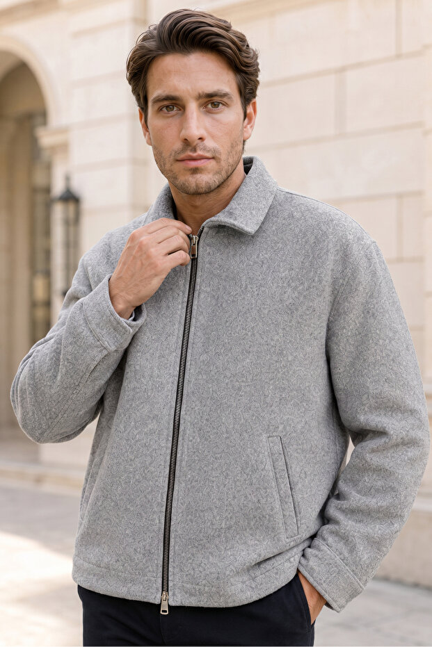 Men's Relax Fit Premium Jacket Cashmere Coat - Light Gray
