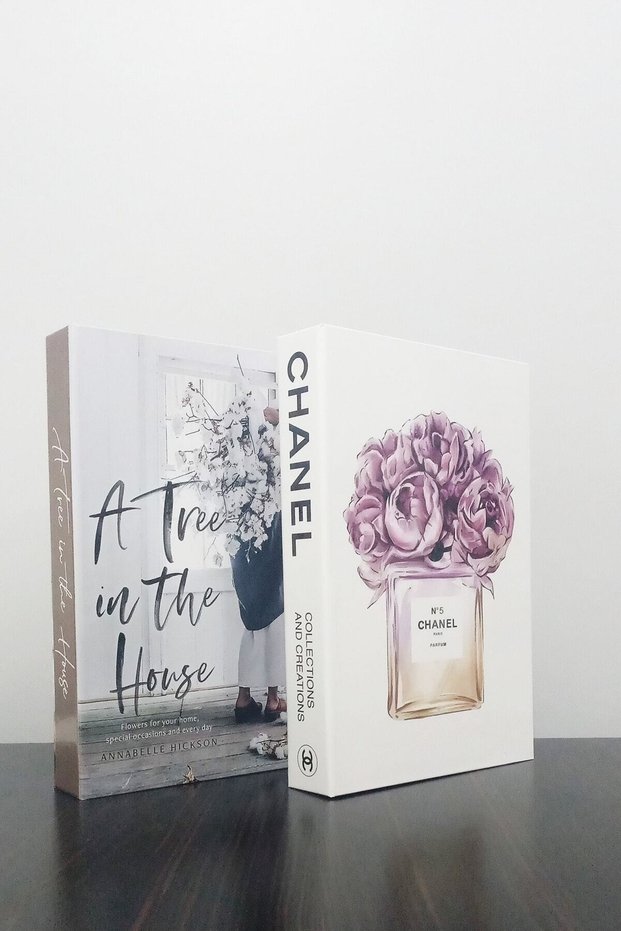 2 Pack Decorative Book Box Appearance A Three In The House & Chanel No5 Perfume Themed