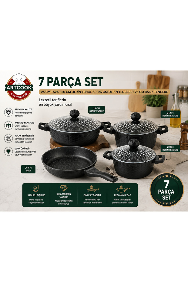 7 parça tencere tava seti