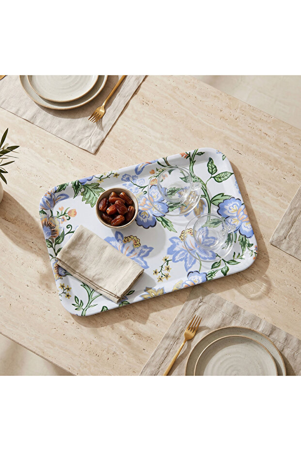 Floral Print Melamine Serving Tray - 39x28 cm