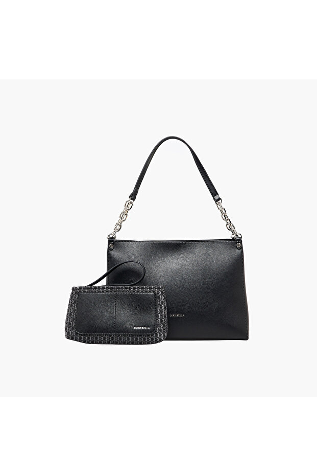 Textured Shoulder Bag with Pouch