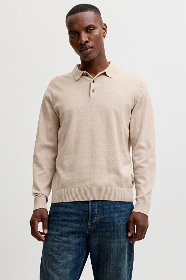 Men's Regular Fit Polo Neck Knit Sweater - Basic