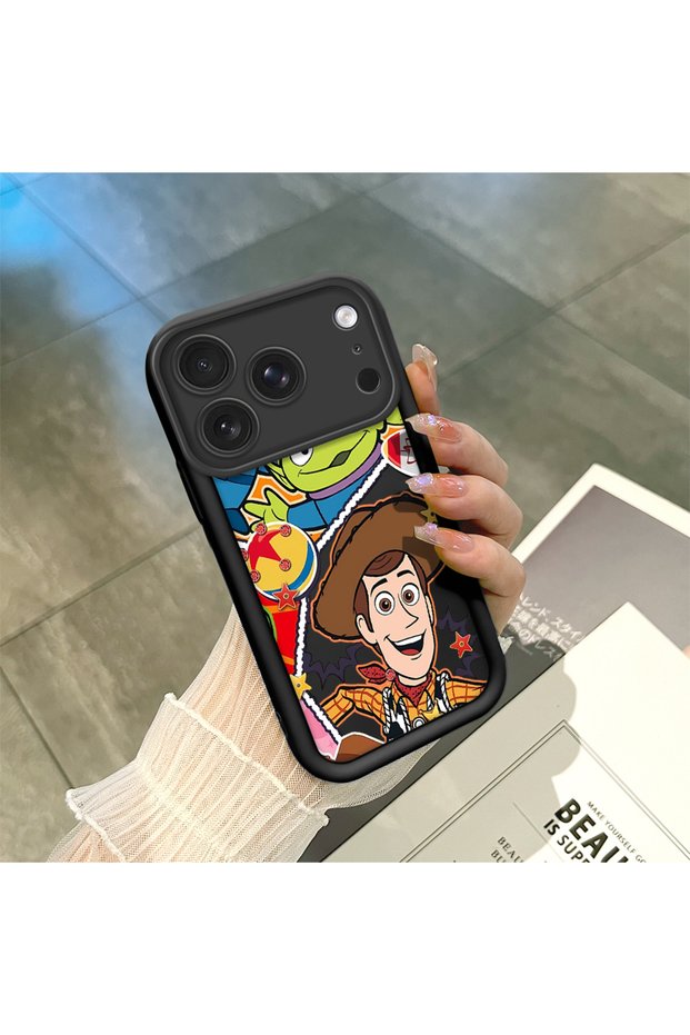 iPhone 17 Pro Compatible Black Silicone Case Shockproof with Camera Protection Cartoon