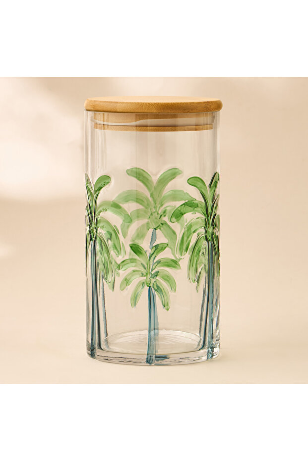 Palm Tree Debossed Glass Canister - 1 L