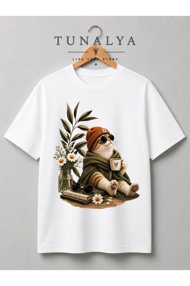 Tunalya Premium Printed Unisex Cotton T-Shirt with Cat and Dog Animal-Friendly Design
