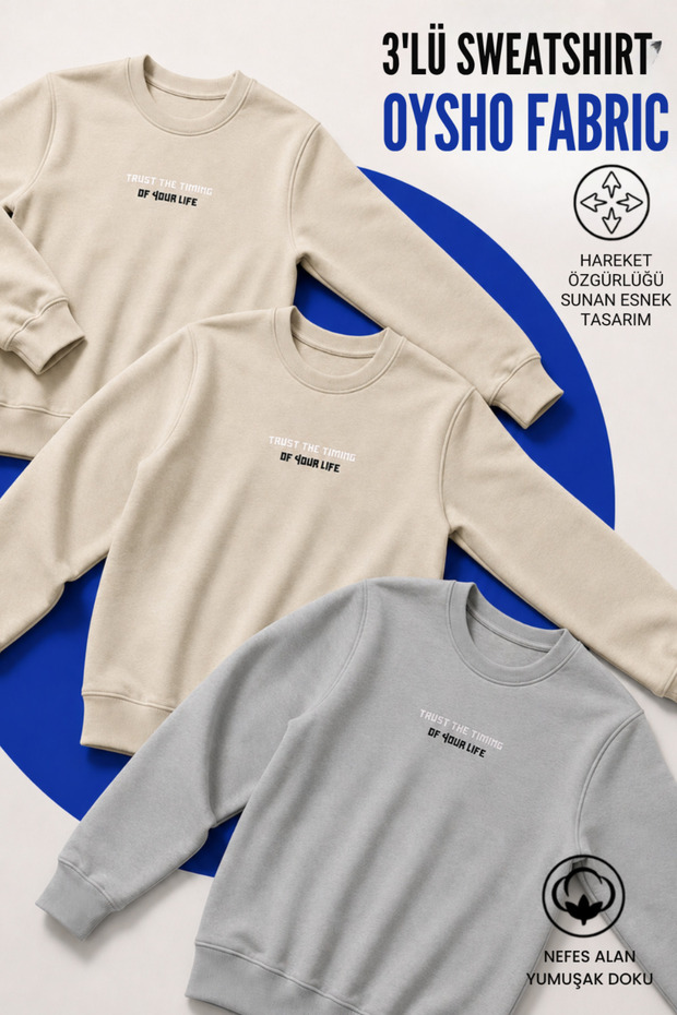 3 Pieces Men's Daily Trend Crew Neck Printed Sweatshirt