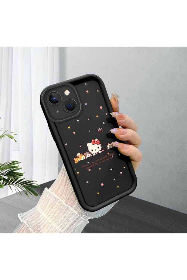 iPhone 15 Compatible Black Silicone Case Shockproof with Camera Protection Cartoon