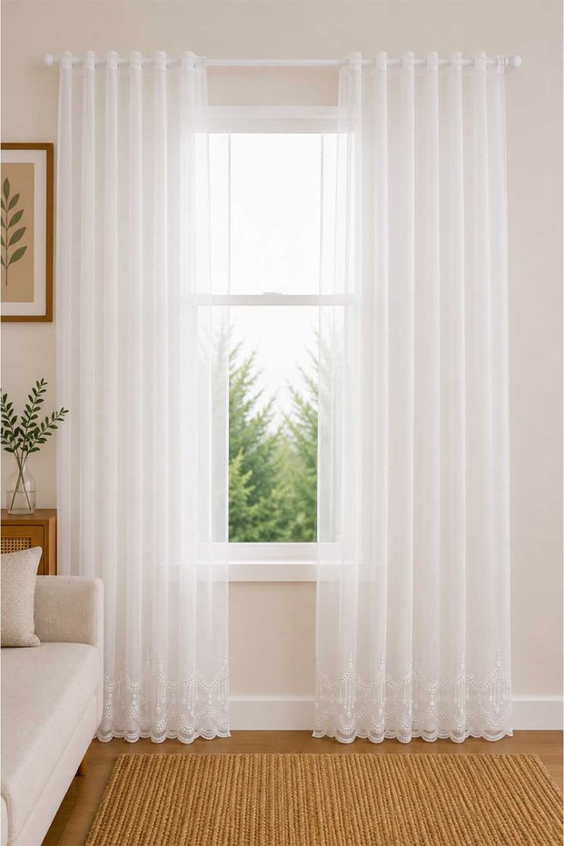 Lace Skirt 18212 Embroidery Custom Size Tulle Curtain 220X270 1X3 Pleat