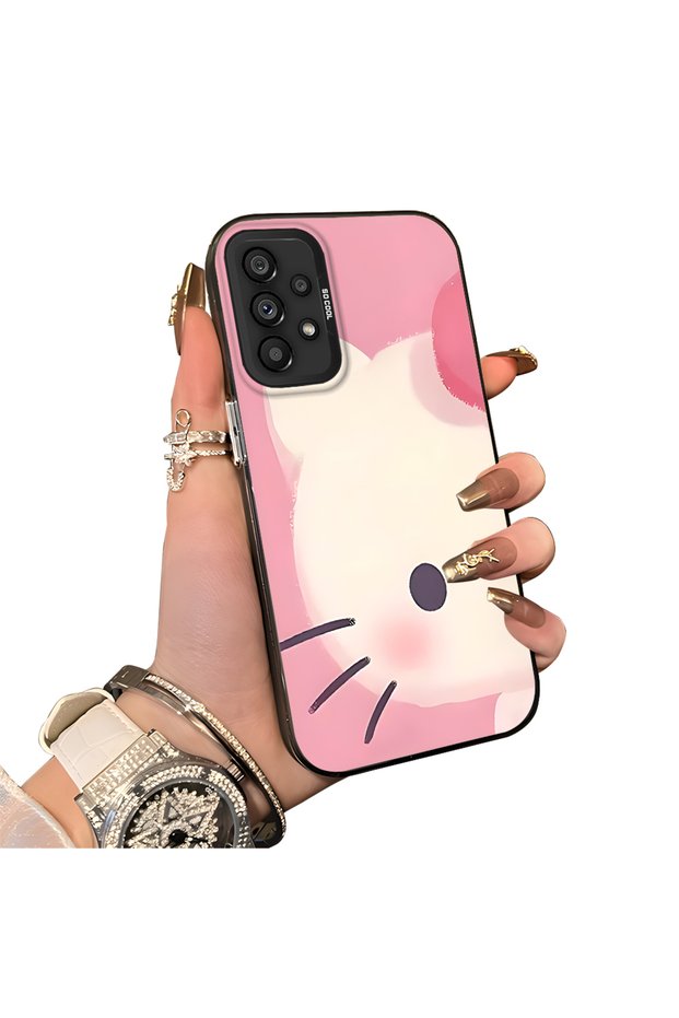 Samsung Galaxy A73 Compatible Hard Acrylic Back Silicone Edge Lens Protection Kitty Case