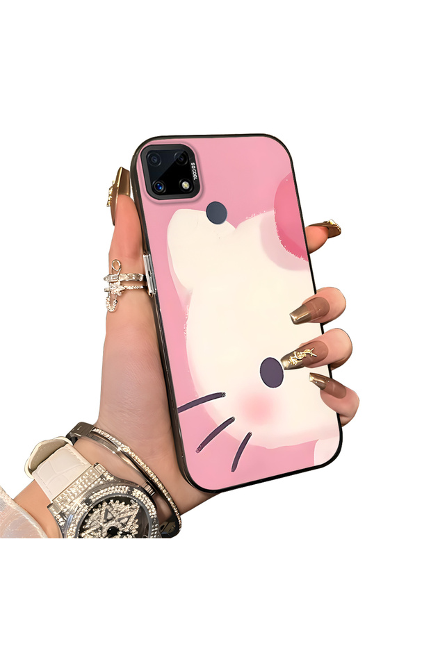 Realme C15/C25/C25S Compatible Hard Acrylic Back Silicone Edge Lens Protection Kitty Case