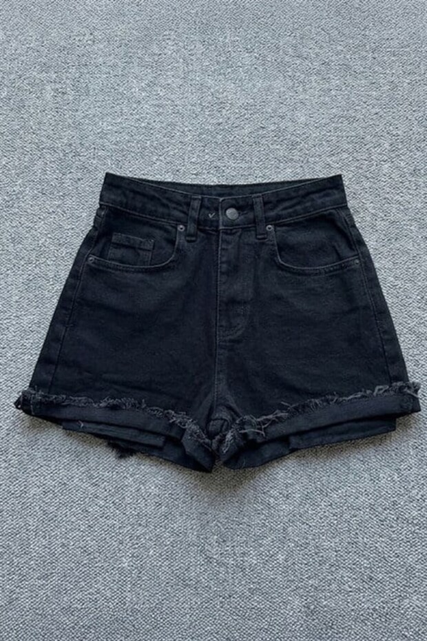 Black Ripped Detailed Y2K Denim Shorts