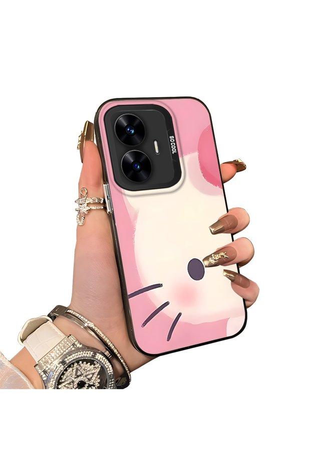Realme C55 Compatible Hard Acrylic Back Silicone Edge Lens Protection Kitty Case