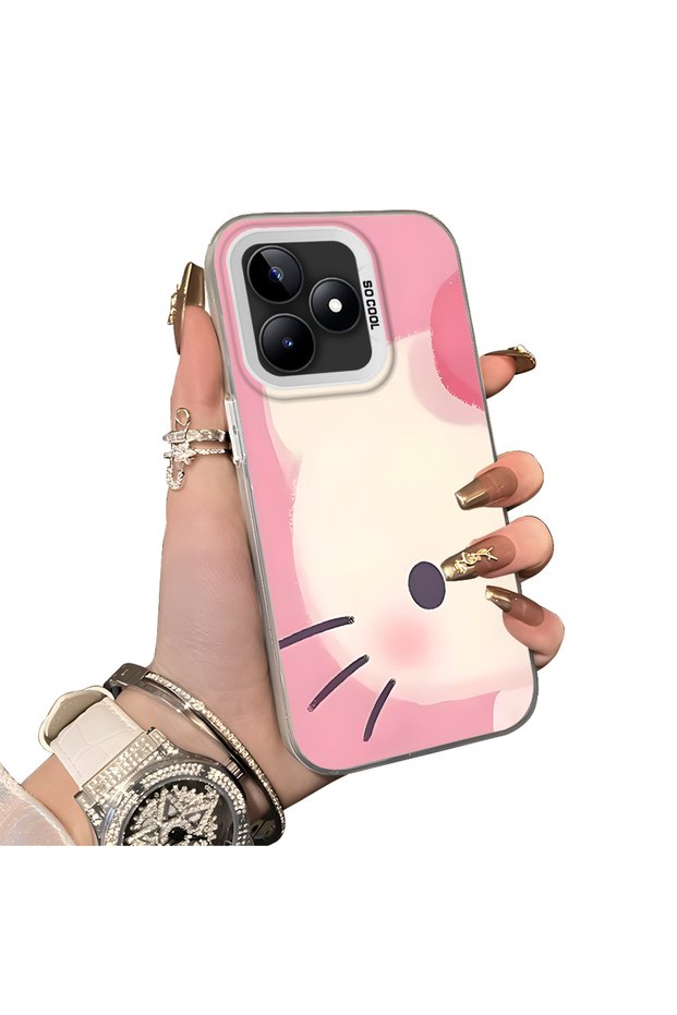 Realme Note 50 Compatible Hard Acrylic Back Silicone Edge Lens Protection Kitty Case