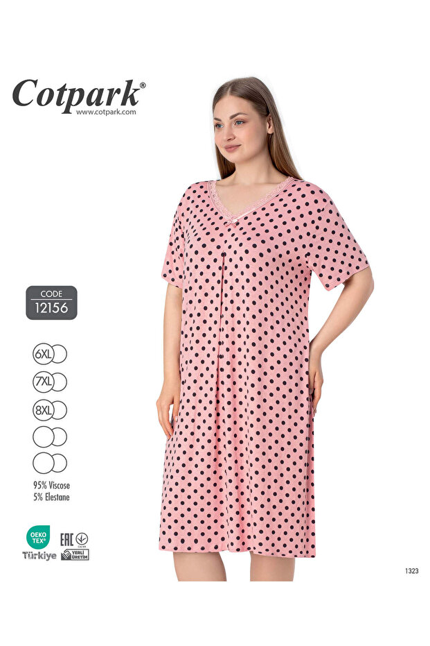 Women's Plus Size Polka Dot V-Neck Short Sleeve Viscose Nightgown 12156