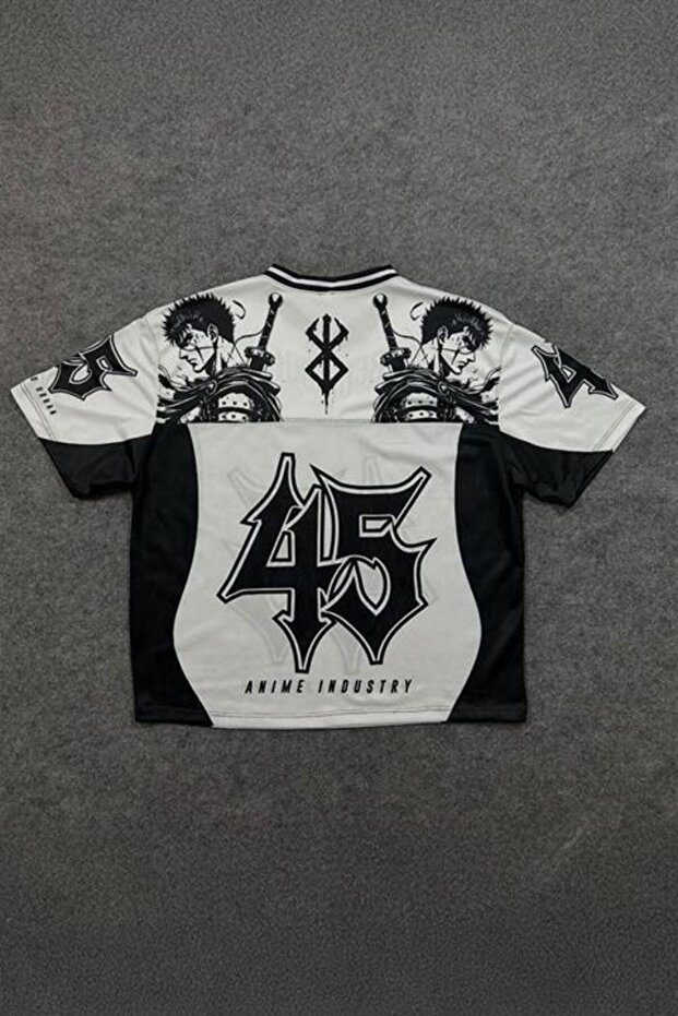 White Anime Berserk Guts 45 Number V-Neck Unisex Jersey