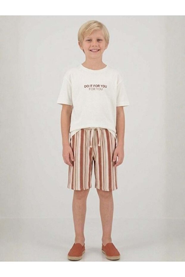 Boy's Cotton Striped Woven Shorts Set