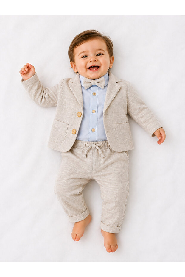 Baby Boy Cotton Bodysuit, Jacket, Bow Tie Suit