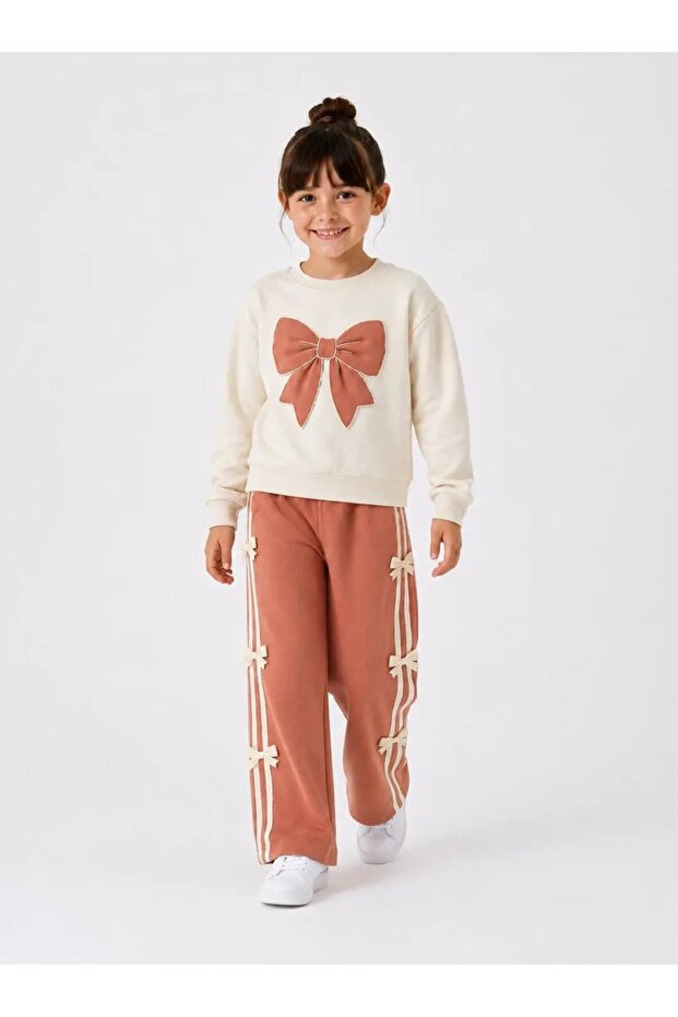 Bowknot Embroidered Wide Leg Girls' Set 32455