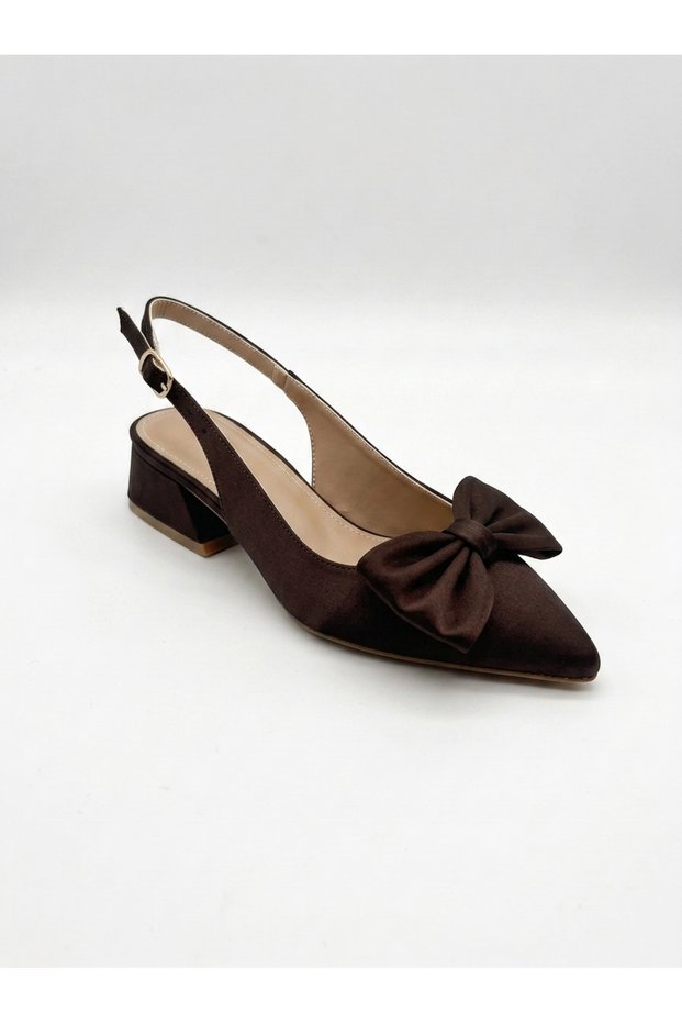 Women's Bowknot Pointed Toe Slingback Open Back Thick Heeled Shoes