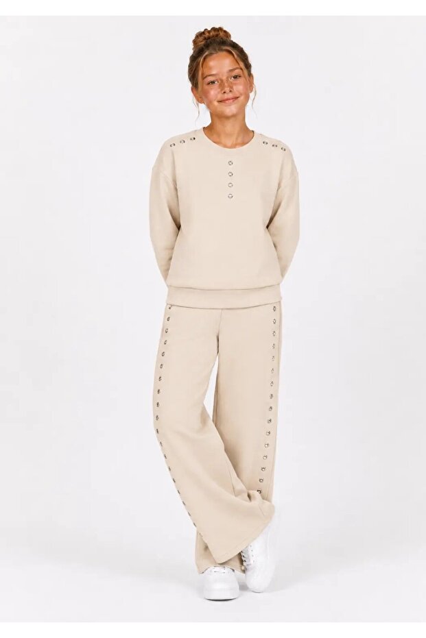 Staple Detailed Wide Leg Girls' Suit 32470