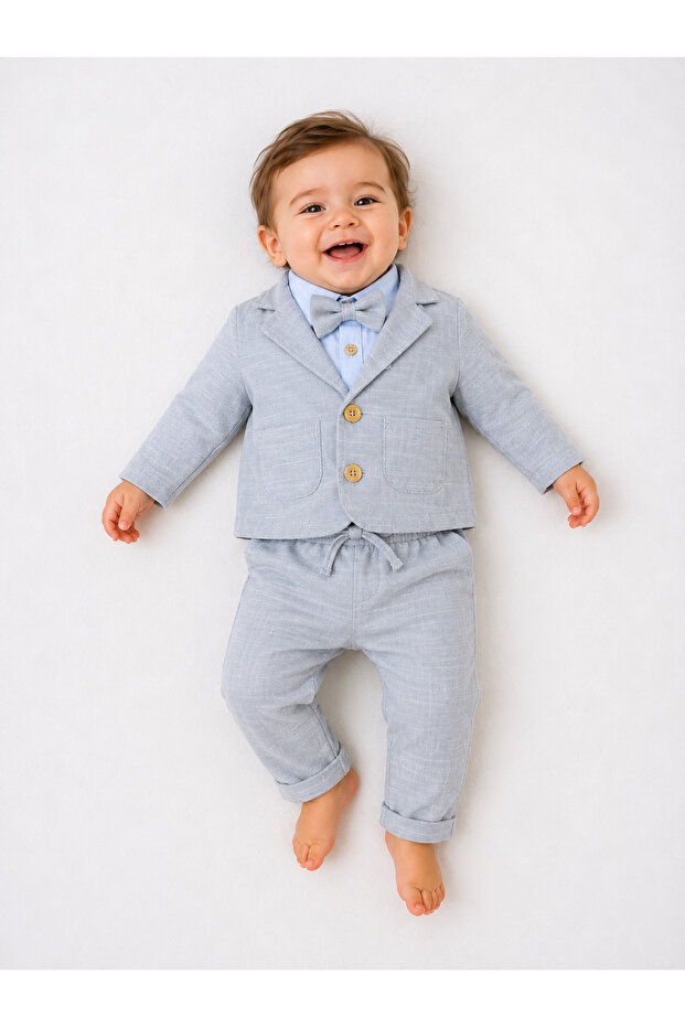 Baby Boy Cotton Bodysuit, Jacket, Bow Tie Suit